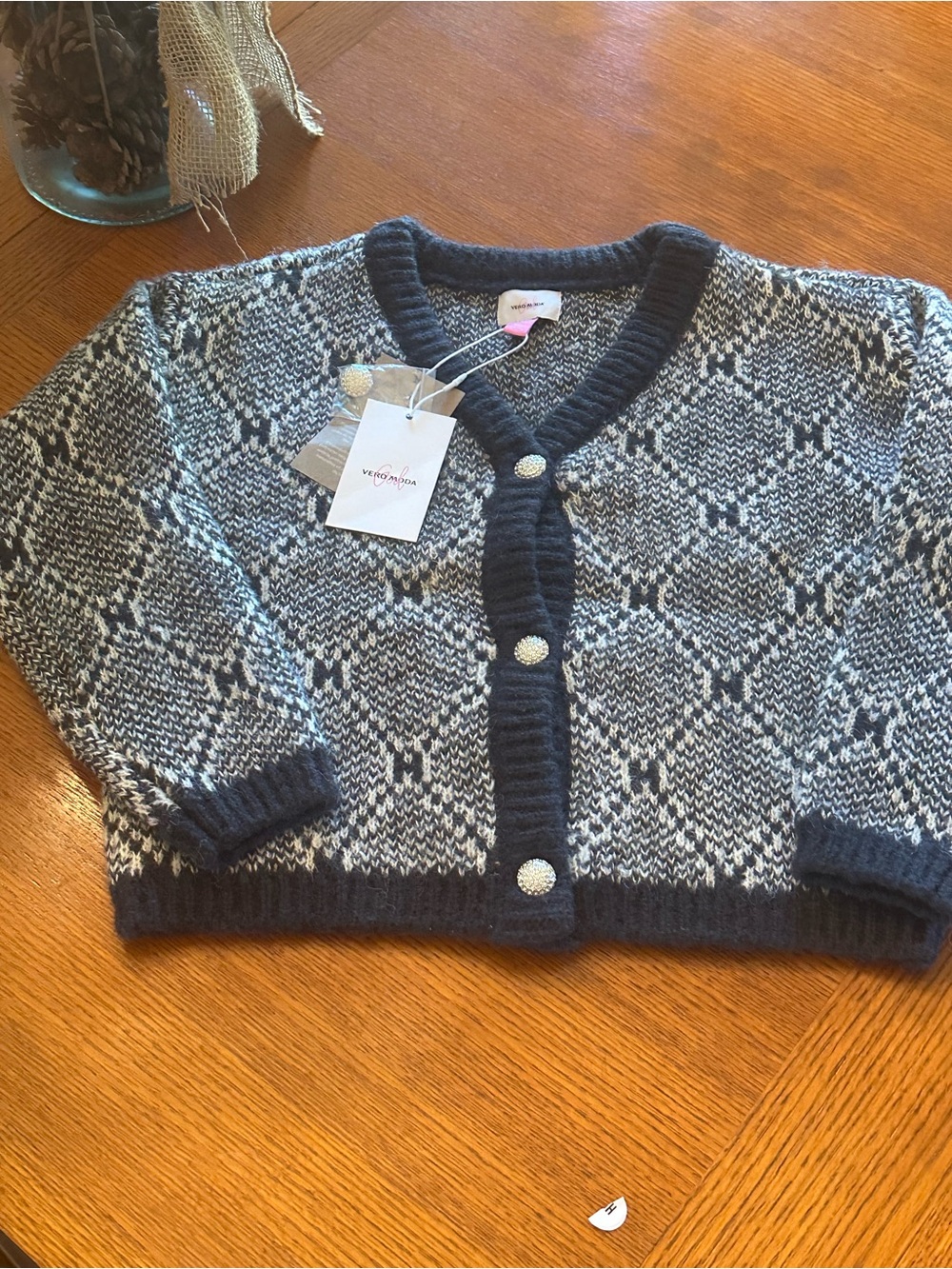 Girls Navy & White Patterned Knit Cardigan size 8/10